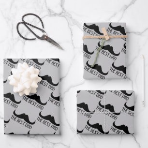 The best dad moustache fathers day black and grey wrapping paper sheet