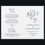 The Best Day, Wedding Ceremony Foldable Programs<br><div class="desc">This is the foldable wedding ceremony program card, in navy blue elegance rustic script theme. (The best day) It is designed with scroll accent that can be personalised with custom/ personalised text for your bridal party, ceremony details, memorial notes and thank you message. ** Note: these text weight paper programs...</div>