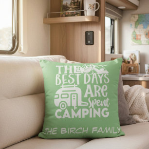 The Best Days Are Spent Camping Family Name Cushion