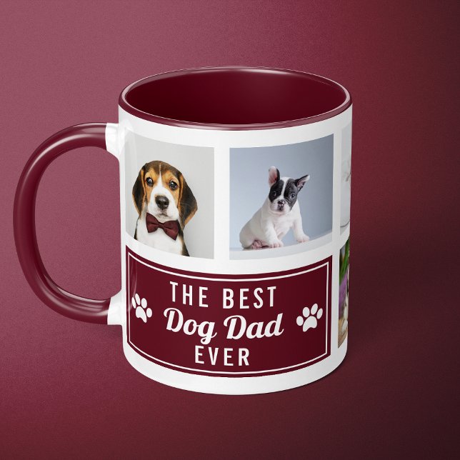 The Best Dog Dad Ever Burgundy Pet Collage Photo Mug (Creator Uploaded)