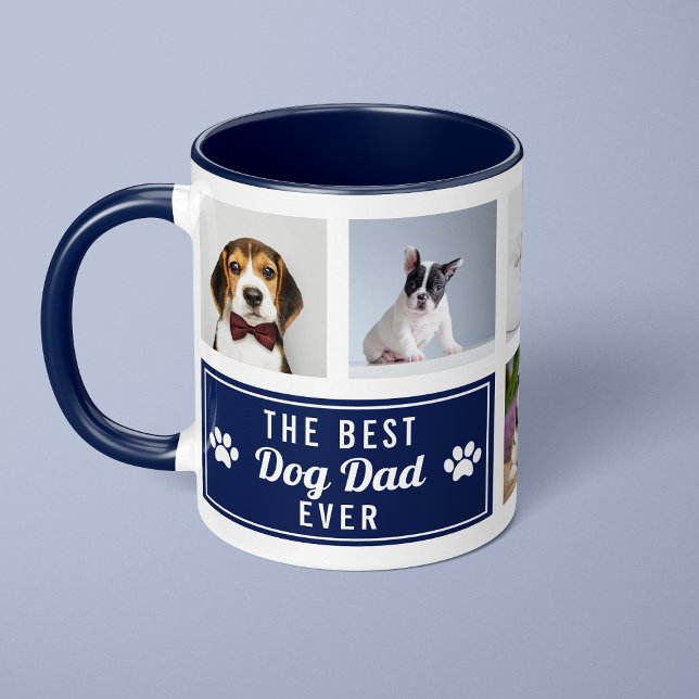 The Best Dog Dad Ever Navy Blue Pet Collage Photo Mug (Creator Uploaded)