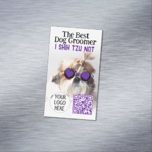 The Best dog groomer Shih Tzu Not Logo QR code Magnetic Business Card
