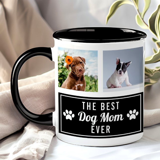 The Best Dog Mum Ever Black Pet Collage Photo Mug (Creator Uploaded)