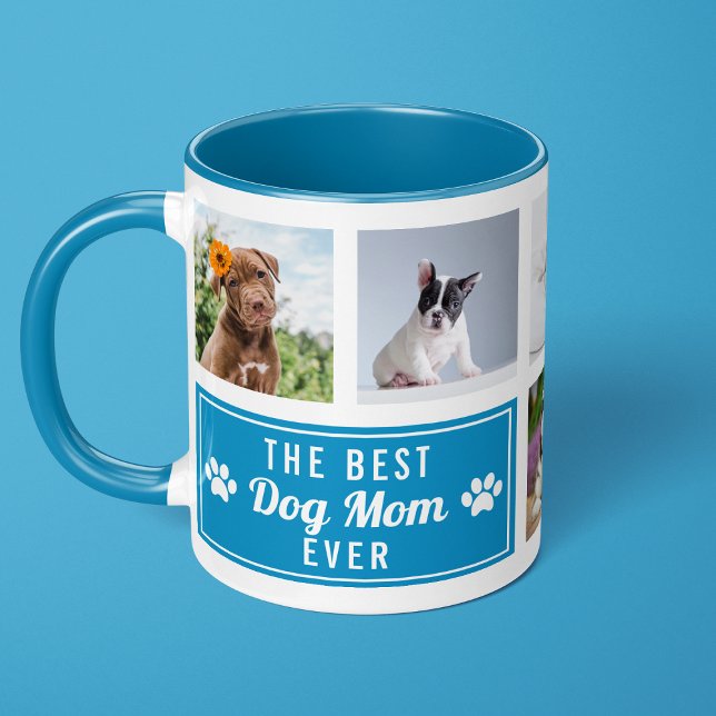 The Best Dog Mum Ever Blue Pet Collage Photo Mug (Creator Uploaded)