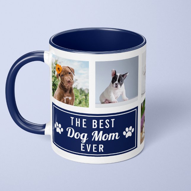 The Best Dog Mum Ever Navy Blue Pet Collage Photo Mug (Creator Uploaded)