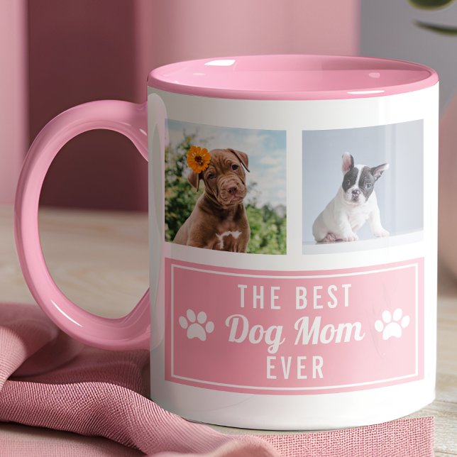 The Best Dog Mum Ever Pink Pet Collage Photo Mug (Creator Uploaded)