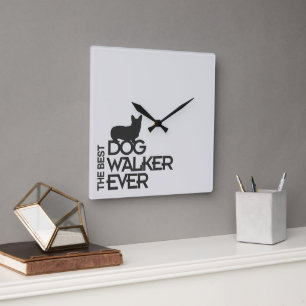 The Best Dog Walker Ever   Corgi Silhouette Gift Square Wall Clock