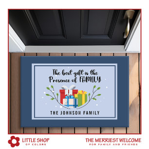 The Best Gift is Family Monogram Christmas Doormat