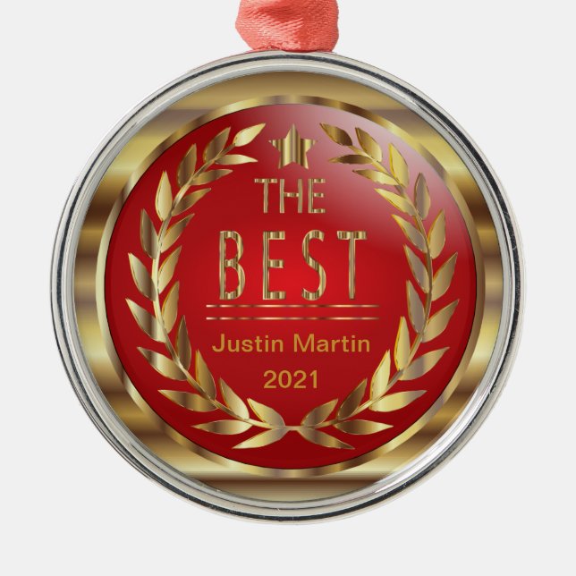 The Best - Gold and Red Medal Award Metal Ornament (Front)