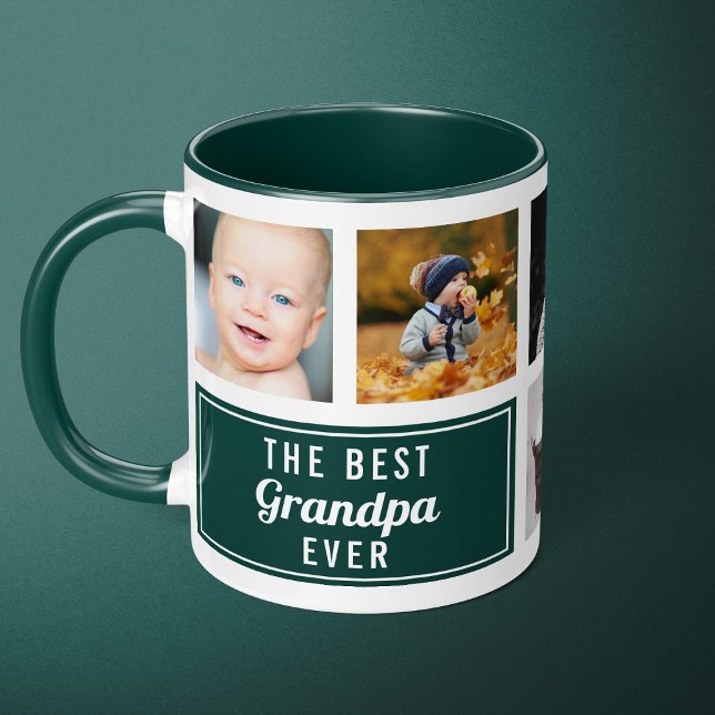 The Best Grandpa Ever Green Collage Photo Mug (Creator Uploaded)