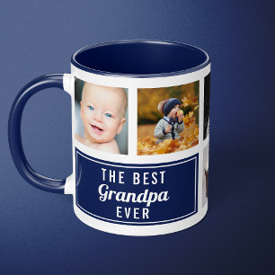 The Best Grandpa Ever Navy Blue Collage Photo Mug