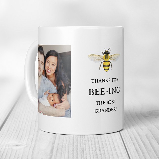 The Best Grandpa | Simple Cute Bee and Photos Coffee Mug (Creator Uploaded)