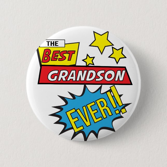 The best grandson ever pop art comic book 6 cm round badge (Front)