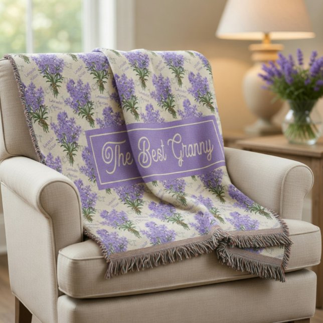 The Best Granny Lavender Floral Cozy Fleece Blanke Throw Blanket (Creator Uploaded)