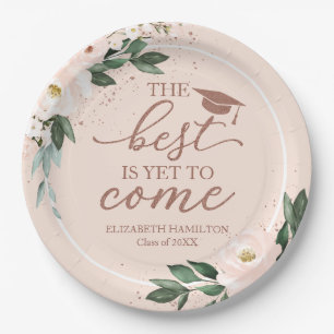 The Best Is Yet To Come Blush Floral Grad Party Paper Plate