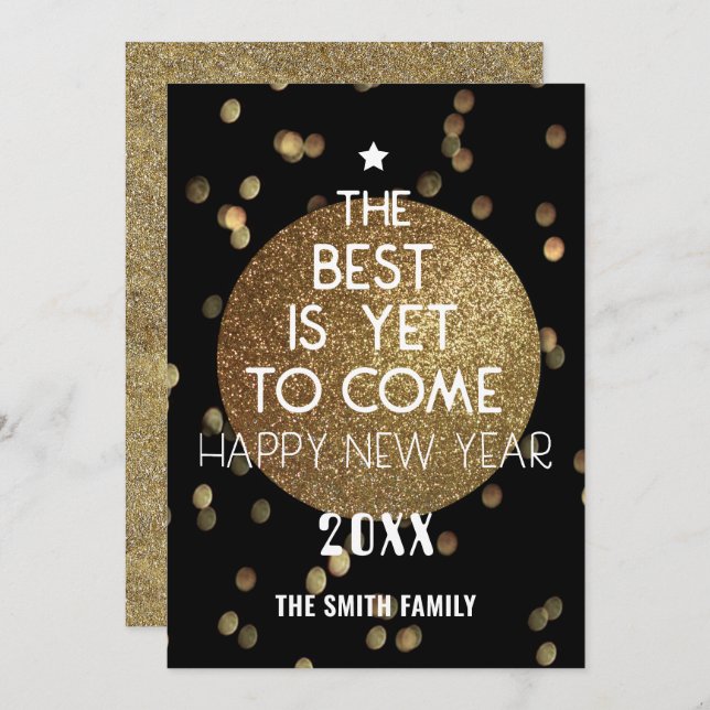 The Best Is Yet To Come Festive Gold Black Bokeh Holiday Card (Front/Back)
