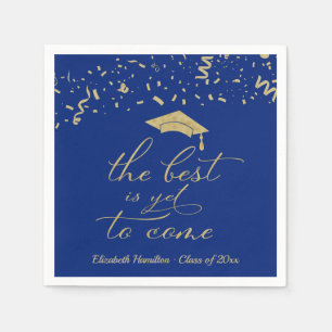 The Best Is Yet To Come Gold Blue Grad Party Napkin