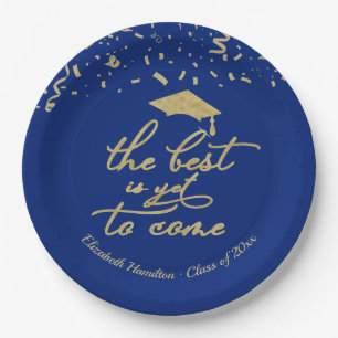 The Best Is Yet To Come Gold Blue Grad Party Paper Plate