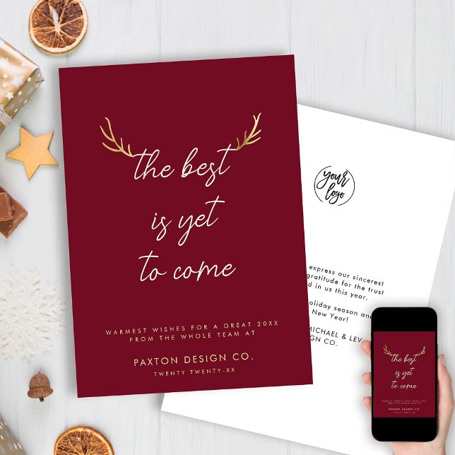 The Best is Yet to Come Modern Antlers Business Holiday Card (Creator Uploaded)