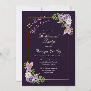 The Best is Yet to Come Purple Floral Retirement Invitation