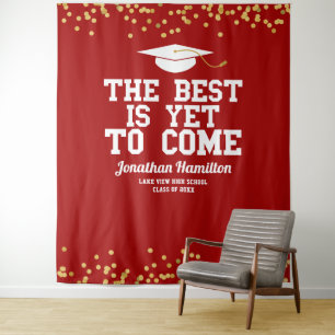 The Best Is Yet To Come Red Grad Party Backdrop Tapestry