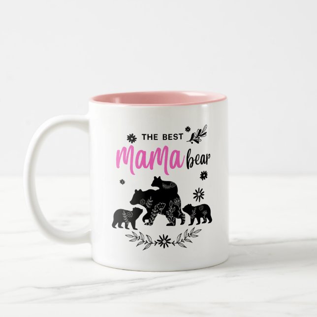 The Best Mama Bear with Three Bear Cubs Mug Cup (Left)