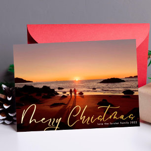 The Best Merry Christmas Gold Photo Foil Holiday Card
