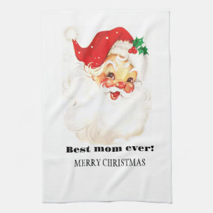 The best mom in the world, retro Santa Claus  Tea Towel