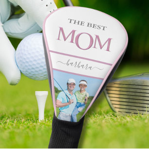 The Best Mom Photo Stylish Pink Lavender Lettering Golf Head Cover
