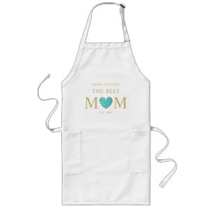 The Best MOM Quote Aquamarine Gold Effect Heart Long Apron