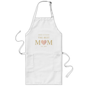 The Best MOM Quote with Pink & Gold Effect Heart Long Apron