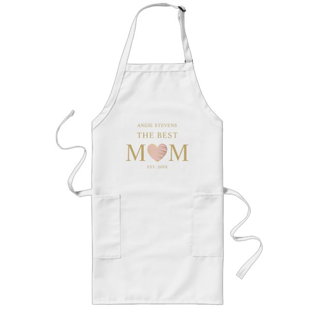 The Best MOM Quote with Pink & Gold Effect Heart  Long Apron (Front)