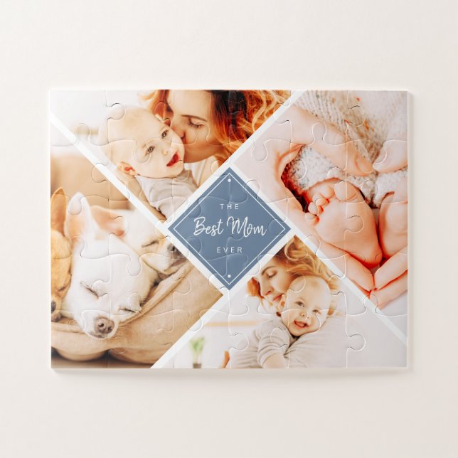 The Best Mum Ever Modern Custom Photos Jigsaw Puzzle (Horizontal)