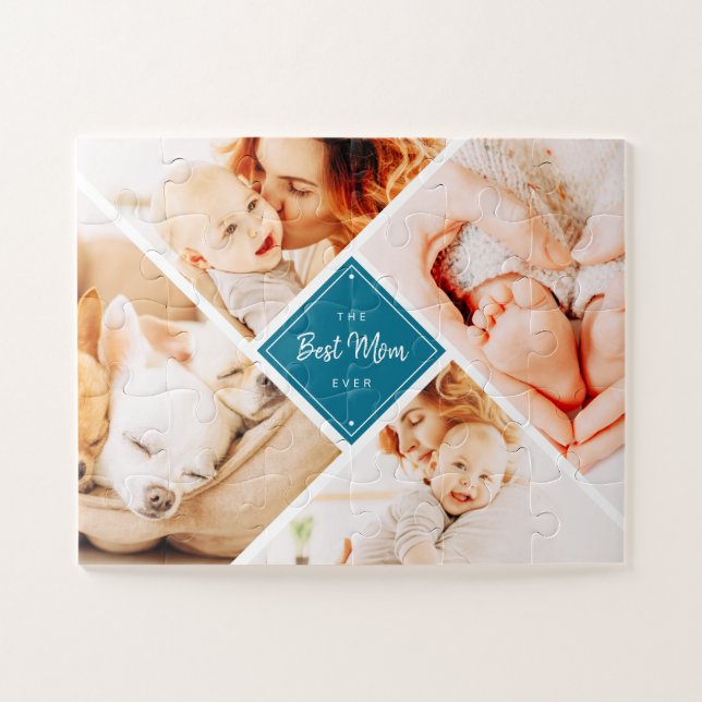 The Best Mum Ever Modern Custom Photos Jigsaw Puzzle (Horizontal)