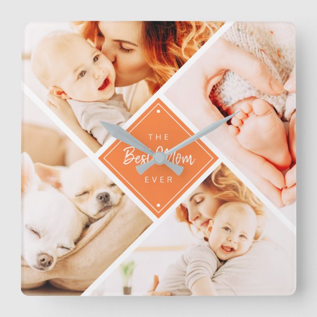 The Best Mum Ever Modern Custom Photos Square Wall Clock (Front)