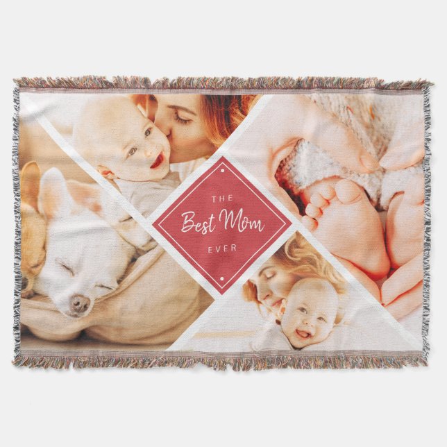 The Best Mum Ever Modern Custom Photos Throw Blanket (Front)
