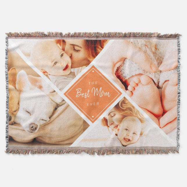 The Best Mum Ever Modern Custom Photos Throw Blanket (Front)