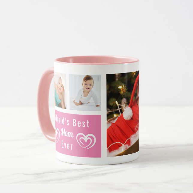 The Best Mum Ever Pink Custom Photo Collage Mug (Front Left)