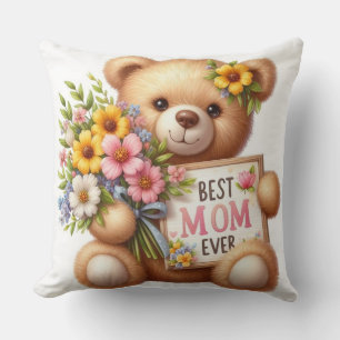 The "Best Mum Ever" Teddy Throw Pillow