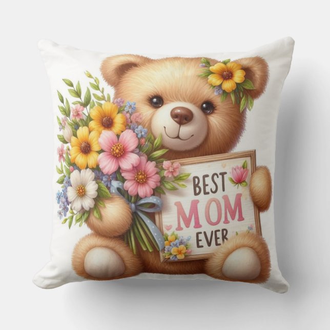 The "Best Mum Ever" Teddy Throw Pillow (Front)