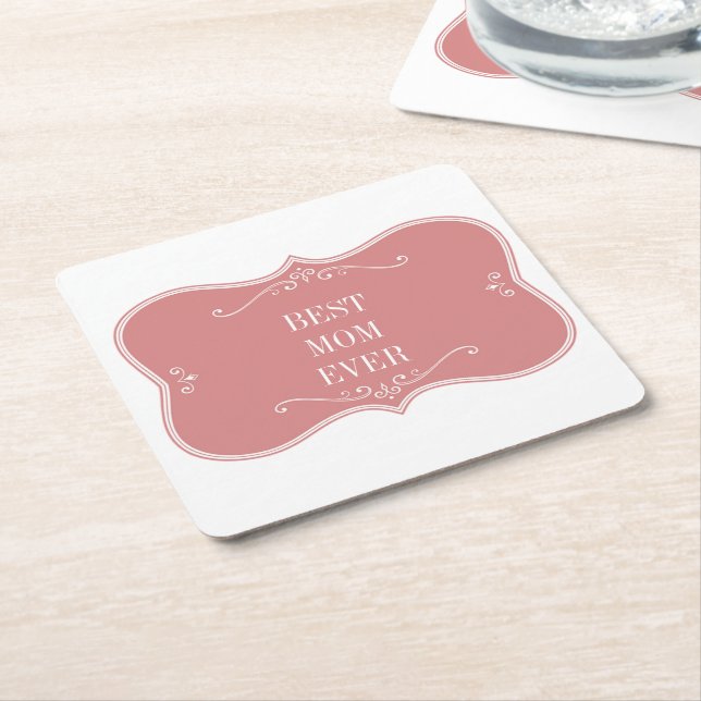 The best mum in the world, pink frame  square paper coaster (Angled)