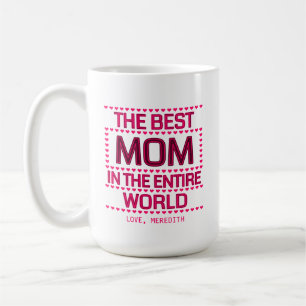 The Best Mum Pink Hearts Typography Personalised Coffee Mug