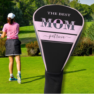 The Best Mum Stylish Black Pink Lettering Golf Head Cover