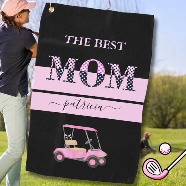 The Best Mum Stylish Black Pink Lettering Golf Towel (Creator Uploaded)