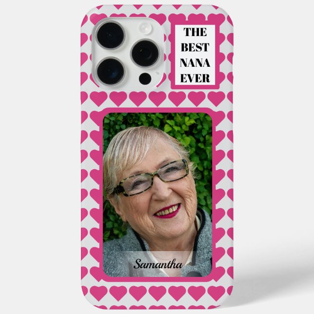 The Best Nana Ever Photo Name Pink Hearts  Case-Mate iPhone Case (Back)