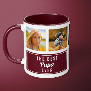 The Best Papa Ever Burgundy Collage Custom Photo Mug