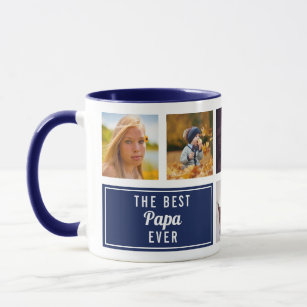 The Best Papa Ever Navy Blue Collage Custom Photo Mug