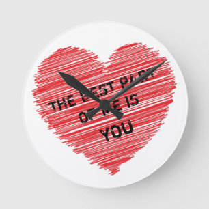 The best part of me romantic text in a red heart round clock