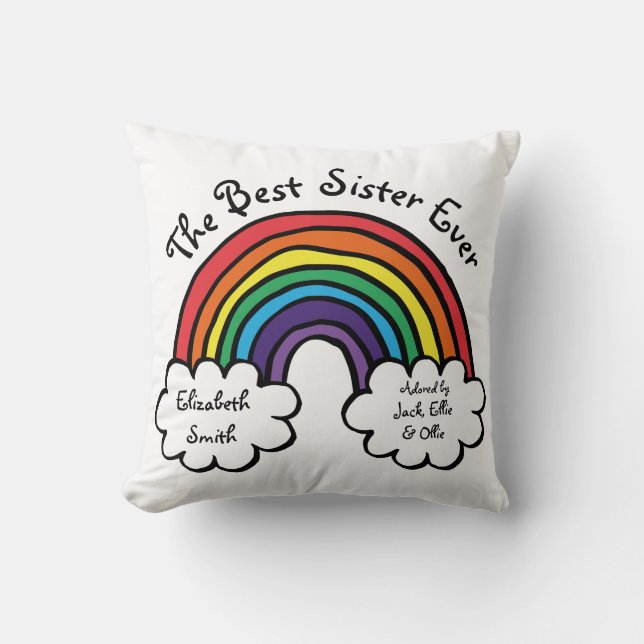 The Best Sister Ever Colourful Rainbow Cushion (Front)