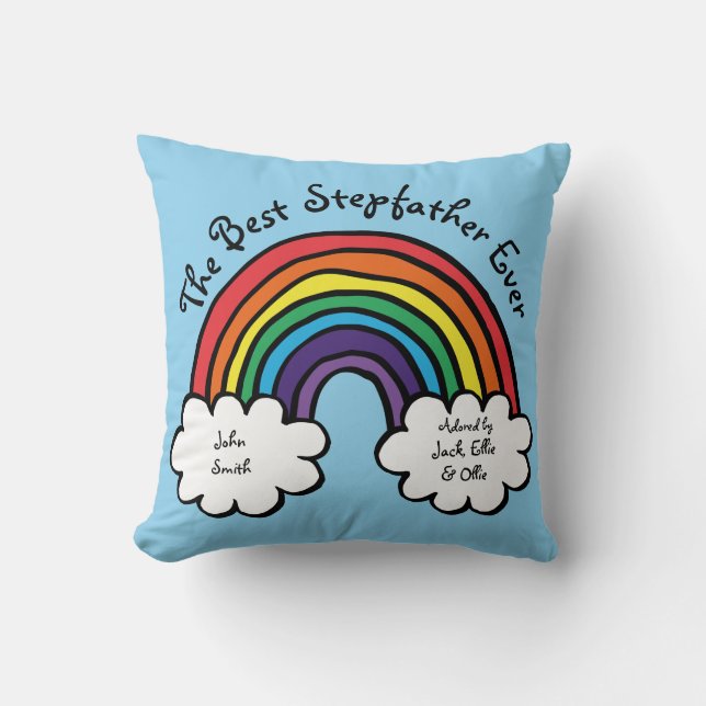 The Best Stepfather Ever Colourful Rainbow Blue Cushion (Front)